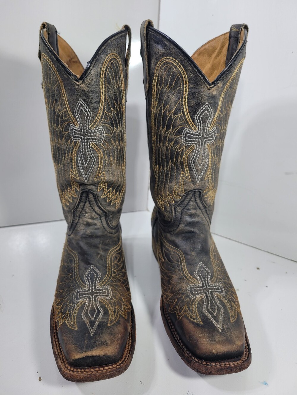 Corral A1032 Kids Size 4T Cowboy Boots Leather Cross Wings Square Toe Black